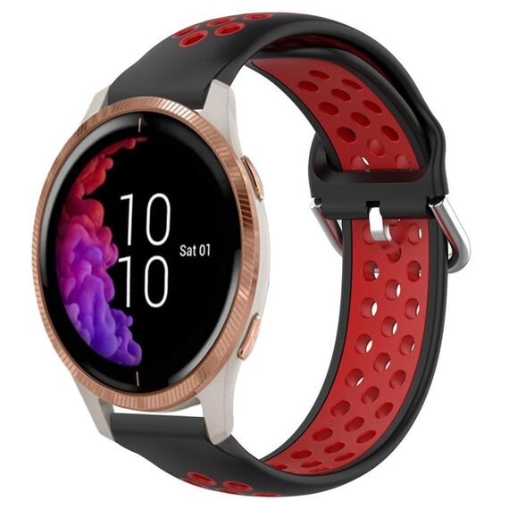 Per Garmin Venu 20mm cinturino in silicone sportivo traspirante perforato (nero + rosso)