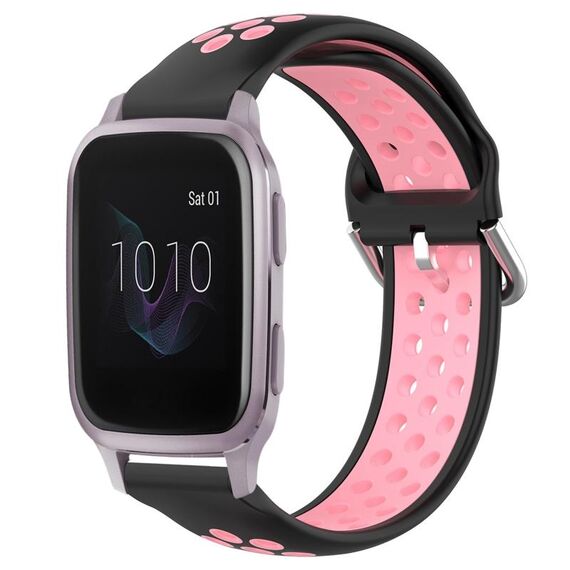 Per Garmin Venu SQ 20mm Cinturino sportivo in silicone traspirante traforato (nero + rosa)