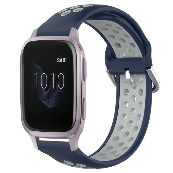 Per Garmin Venu SQ 20mm Cinturino sportivo in silicone traspirante traforato (blu notte + grigio)