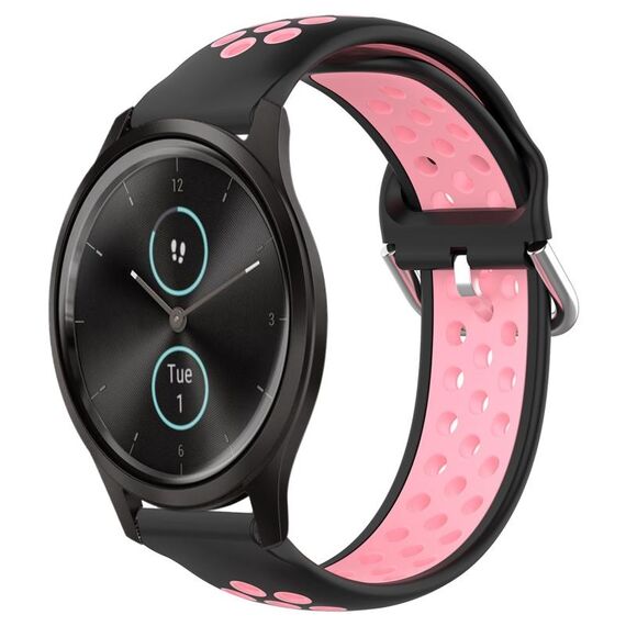 Per Garmin VivoMove Style 20mm Cinturino in silicone sportivo traforato traspirante (nero + rosa)