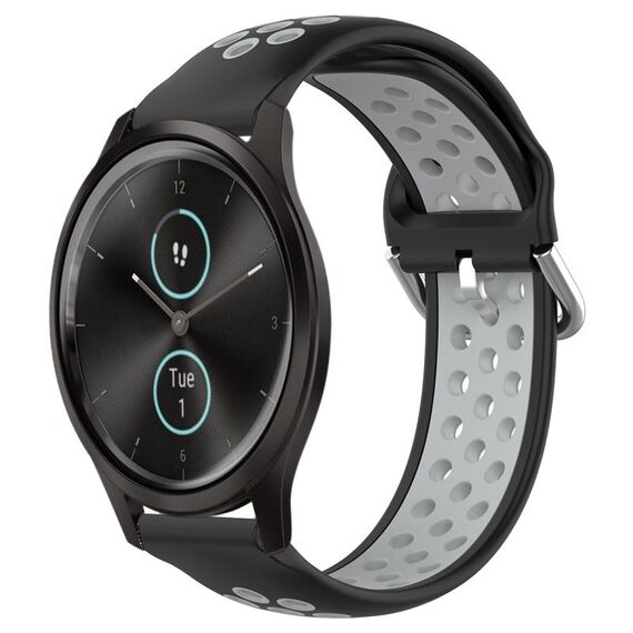 Per Garmin VivoMove Style 20mm Cinturino in silicone sportivo traforato traspirante (nero + grigio)