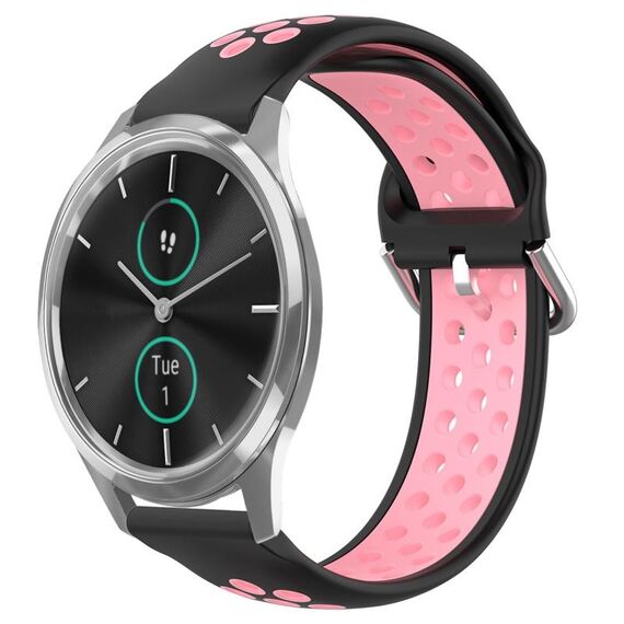Per Garmin VivoMove Luxe 20mm Cinturino sportivo in silicone traspirante traforato (nero + rosa)