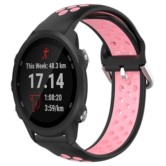 Per Garmin Forerunner 245 Cinturino sportivo in silicone traspirante traforato da 20 mm (nero + rosa)