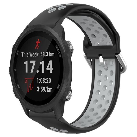 Per Garmin Forerunner 245 Music Cinturino sportivo in silicone traspirante perforato da 20 mm (nero + grigio)