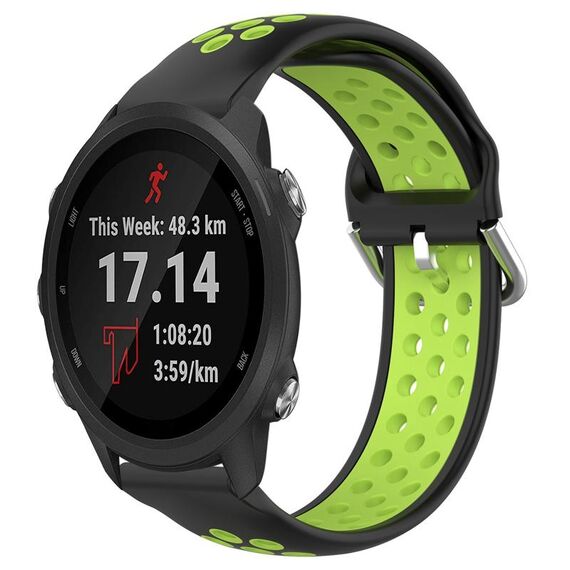 Per Garmin Forerunner 245 Music Cinturino sportivo in silicone traspirante perforato da 20 mm (nero + lime)
