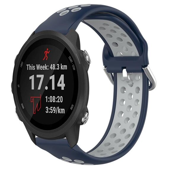 Per Garmin Forerunner 245 Music Cinturino sportivo in silicone traspirante perforato da 20 mm (blu notte + grigio)