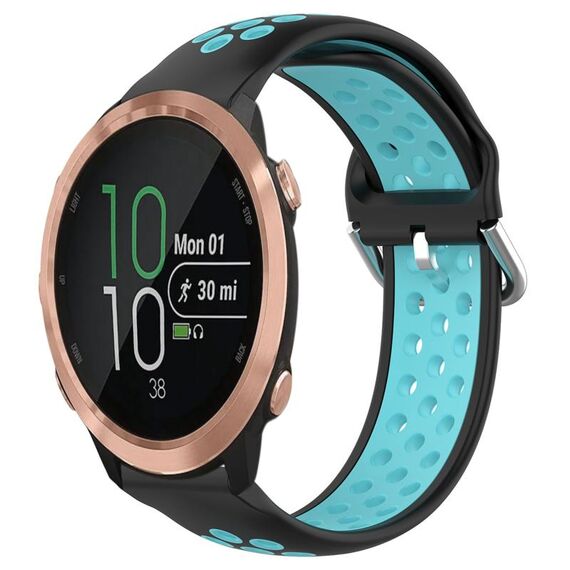 Per Garmin Forerunner 645 Cinturino sportivo in silicone traspirante traforato da 20 mm (nero + blu)