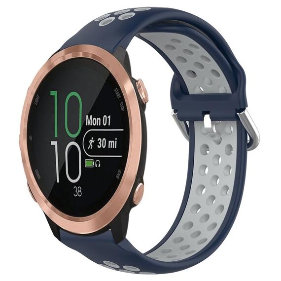 Per Garmin Forerunner 645 Cinturino sportivo in silicone traspirante traforato da 20 mm (blu notte + grigio)