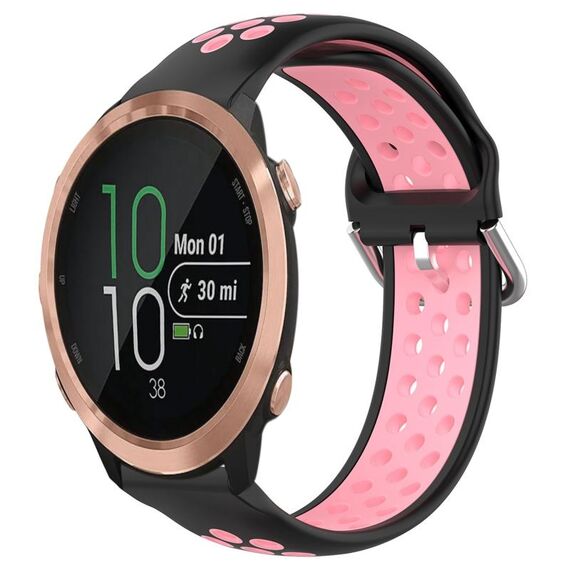 Per Garmin Forerunner 645 Music Cinturino sportivo in silicone traspirante perforato da 20 mm (nero + rosa)