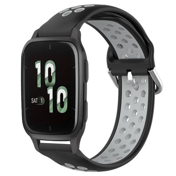 Per Garmin Forerunner Sq2 Cinturino sportivo in silicone traspirante traforato da 20 mm (nero + grigio)