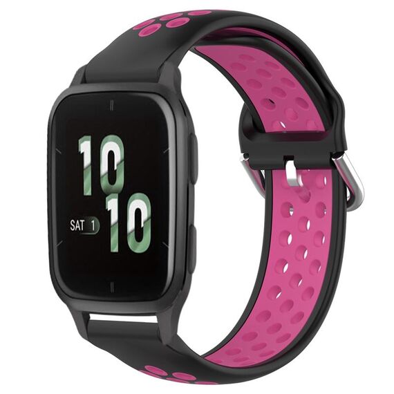 Per Garmin Forerunner Sq2 20mm Cinturino in silicone sportivo traforato traspirante (nero + rosa rossa)