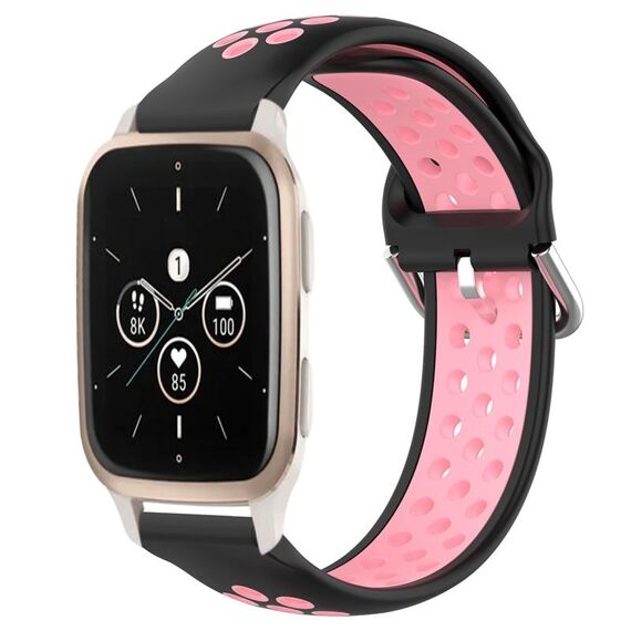Per Garmin Forerunner Sq2 Music 20mm Cinturino in silicone sportivo traforato traspirante (nero + rosa)