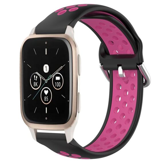 Per Garmin Forerunner Sq2 Music 20mm Cinturino in silicone sportivo traforato traspirante (nero + rosa rossa)