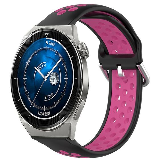 Per Huawei Watch GT3 Pro 46mm 22mm Cinturino in silicone sportivo traforato traspirante (nero + rosa rossa)