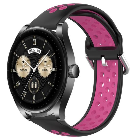 Per Huawei Watch Buds 22mm Cinturino in silicone sportivo traforato traspirante (nero + rosa rossa)