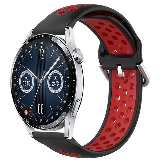 Per Huawei Watch GT3 46mm 22mm Cinturino sportivo in silicone traspirante traforato (nero + rosso)