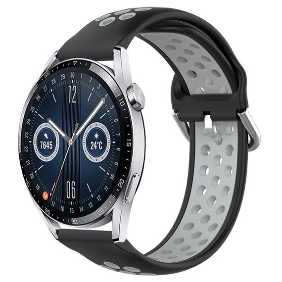 Per Huawei Watch GT3 46mm 22mm Cinturino in silicone sportivo traforato traspirante (nero + grigio)