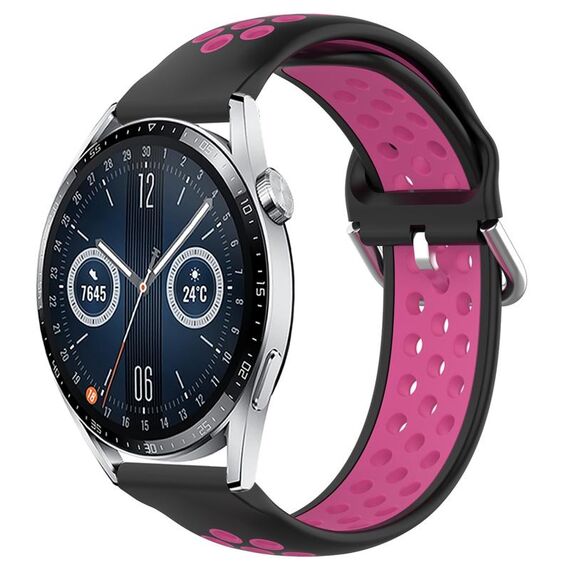 Per Huawei Watch GT3 46mm 22mm Cinturino in silicone sportivo traforato traspirante (nero + rosa rossa)