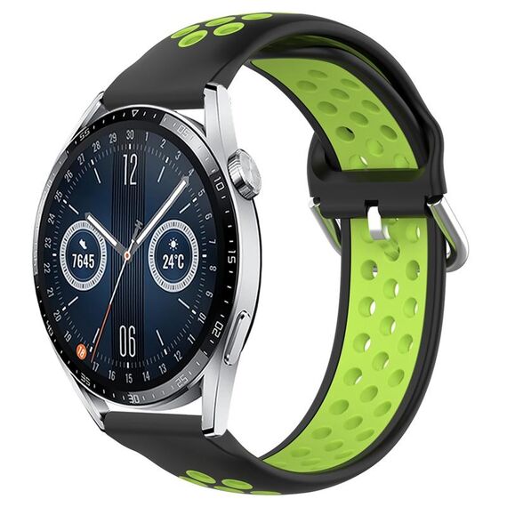 Per Huawei Watch GT3 46mm 22mm Cinturino in silicone sportivo traforato traspirante (nero + lime)