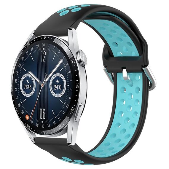 Per Huawei Watch GT3 46mm 22mm Cinturino in silicone sportivo traforato traspirante (nero + blu)
