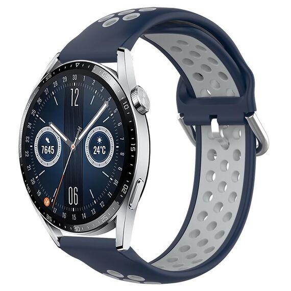 Per Huawei Watch GT3 46mm 22mm Cinturino sportivo in silicone traspirante traforato (blu notte + grigio)