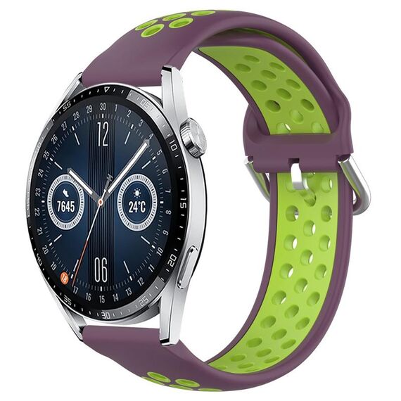 Per Huawei Watch GT3 46mm 22mm Cinturino in silicone sportivo traforato traspirante (viola + lime)
