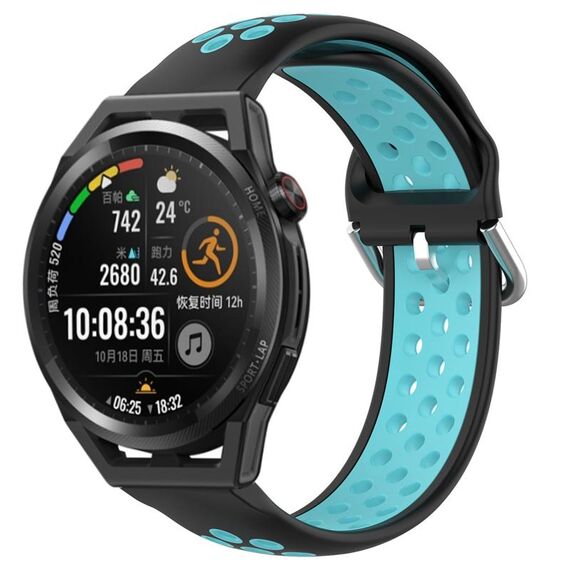 Per Huawei Watch GT Runner 22mm Cinturino in silicone sportivo traforato traspirante (nero + blu)