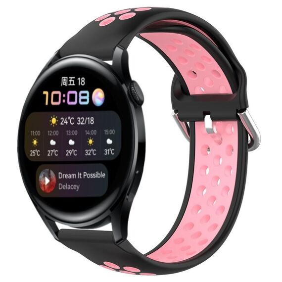 Per Huawei Watch 3 22mm Cinturino sportivo in silicone traspirante traforato (nero + rosa)