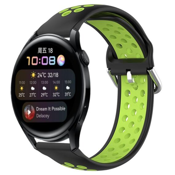 Per Huawei Watch 3 22mm Cinturino sportivo in silicone traspirante traforato (nero + lime)