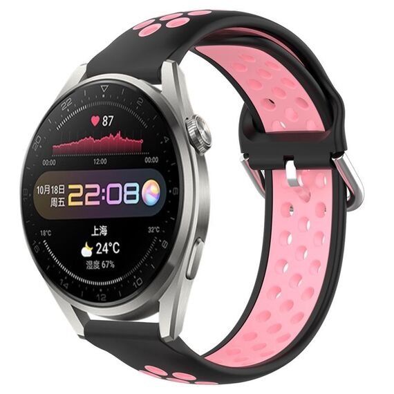 Per Huawei Watch 3 Pro 22mm Cinturino in silicone sportivo traforato traspirante (nero + rosa)