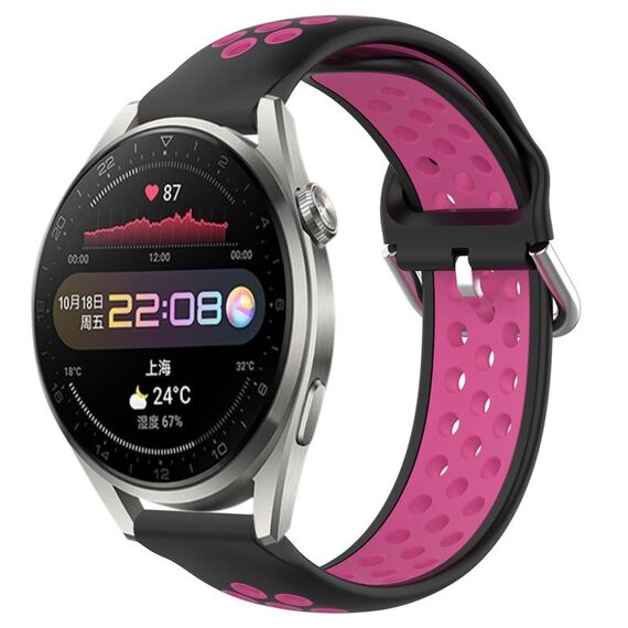 Per Huawei Watch 3 Pro 22mm Cinturino in silicone sportivo traforato traspirante (nero + rosa rossa)