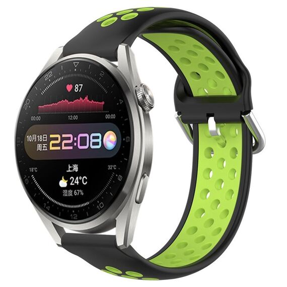 Per Huawei Watch 3 Pro 22mm Cinturino in silicone sportivo traforato traspirante (nero + lime)