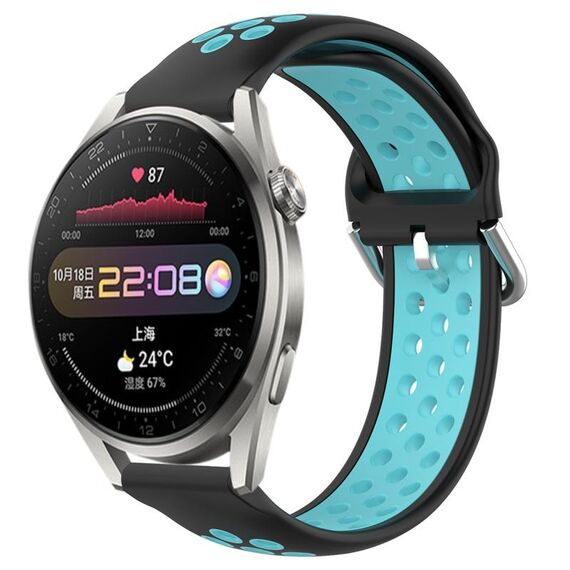 Per Huawei Watch 3 Pro 22mm Cinturino in silicone sportivo traforato traspirante (nero + blu)
