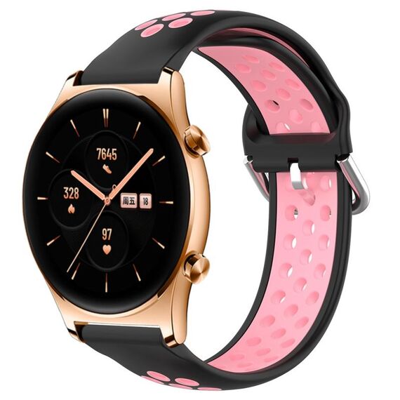 For Honor Watch GS 3 22mm Cinturino in silicone sportivo traforato traspirante (nero + rosa)