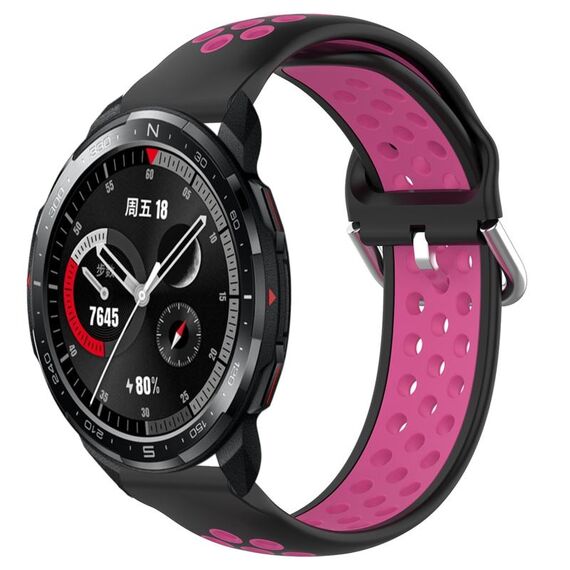 For Honor Watch GS Pro 22mm Cinturino in silicone sportivo traforato traspirante (nero + rosa rossa)