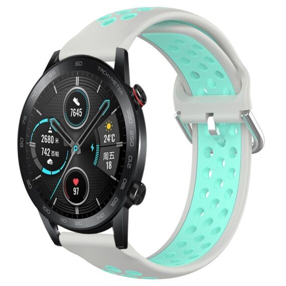 Per Honor Magic Watch 2 46mm 22mm Cinturino sportivo in silicone traspirante traforato (grigio + anatra d'acqua)