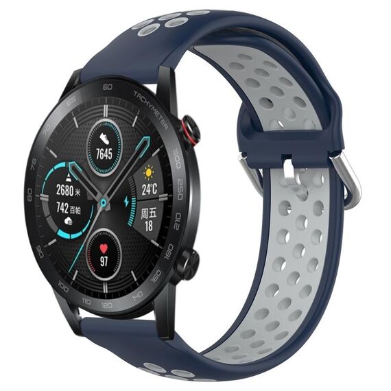 Per Honor Magic Watch 2 46mm 22mm Cinturino sportivo in silicone traspirante traforato (blu notte + grigio)