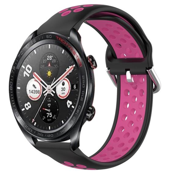 For Honor Watch Dream 22mm Cinturino in silicone sportivo traforato e traspirante (nero + rosa rossa)