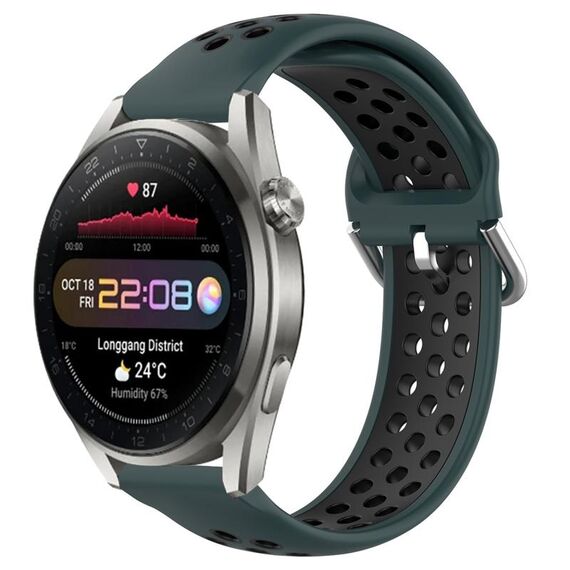 Per Huawei Watch 3 Pro Nuovo cinturino sportivo in silicone traspirante traforato da 22 mm (verde oliva + nero)