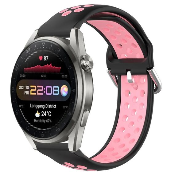 Per Huawei Watch 3 Pro Nuovo cinturino sportivo in silicone traspirante traforato da 22 mm (nero + rosa)