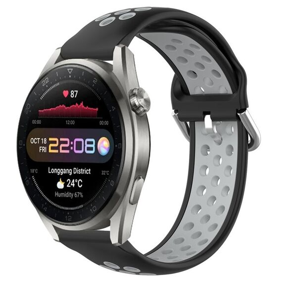 Per Huawei Watch 3 Pro Nuovo cinturino sportivo in silicone traspirante traforato da 22 mm (nero + grigio)