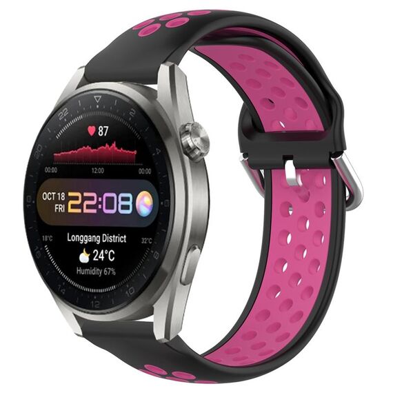 Per Huawei Watch 3 Pro Nuovo cinturino sportivo in silicone traspirante traforato da 22 mm (nero + rosa rossa)
