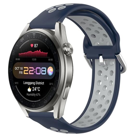 Per Huawei Watch 3 Pro Nuovo cinturino sportivo in silicone traspirante traforato da 22 mm (blu notte + grigio)