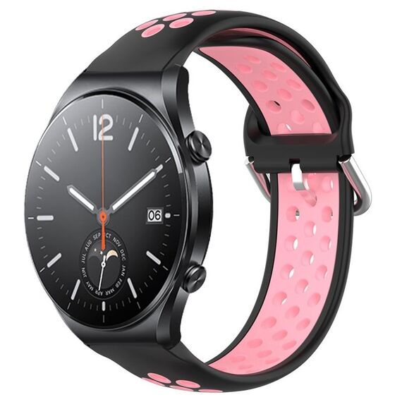 Per Xiaomi MI Watch S1 22mm Cinturino in silicone sportivo traspirante traforato (nero + rosa)