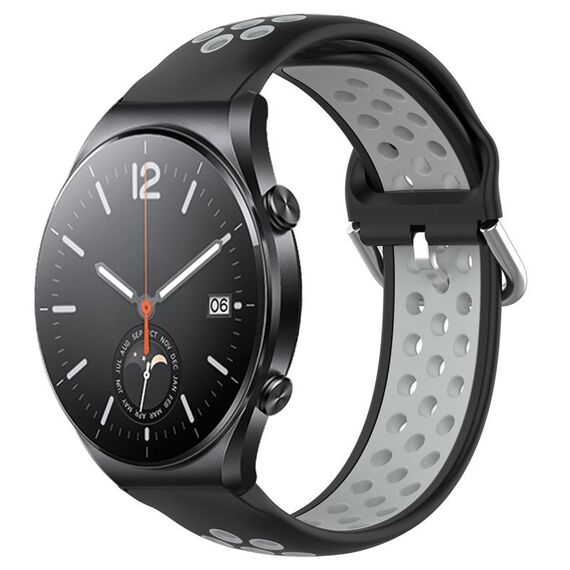 Per Xiaomi MI Watch S1 22mm Cinturino in silicone sportivo traspirante traforato (nero + grigio)