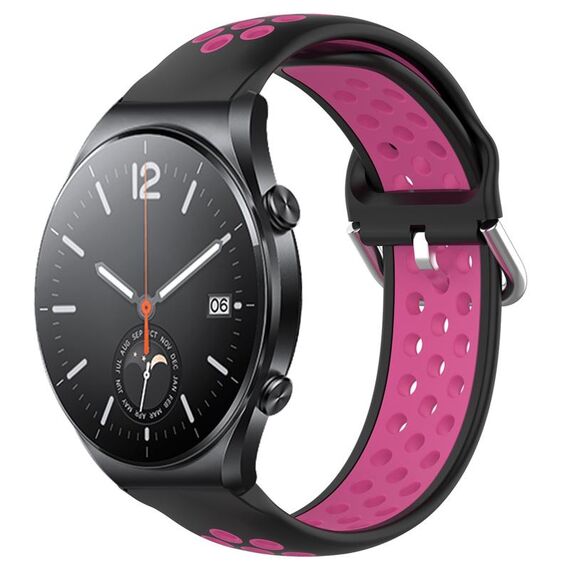 Per Xiaomi MI Watch S1 22mm Cinturino in silicone sportivo traspirante traforato (nero + rosa rossa)
