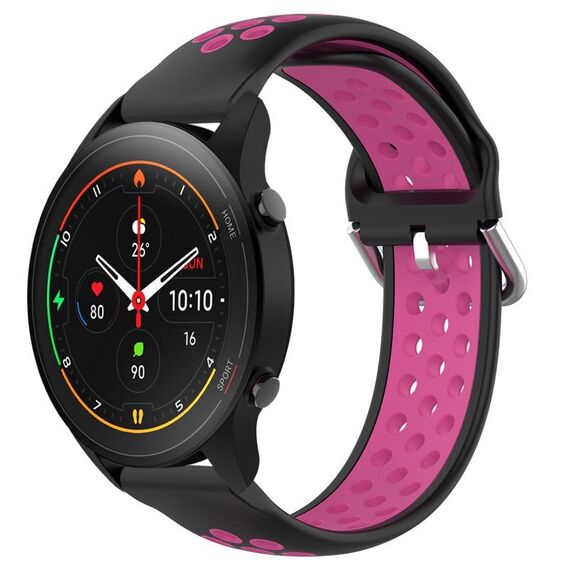Per Xiaomi MI Watch S1 Pro 22mm Cinturino sportivo in silicone traspirante traforato (nero + rosa rossa)