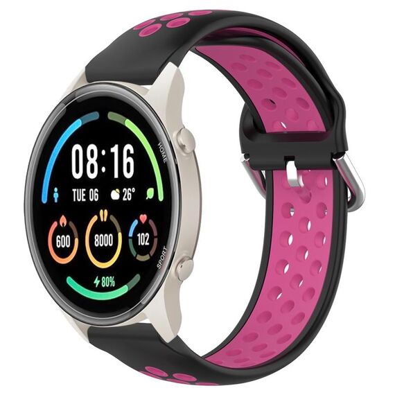 Per Xiaomi MI Watch Sport 22mm Cinturino in silicone sportivo traspirante traforato (nero + rosa rossa)