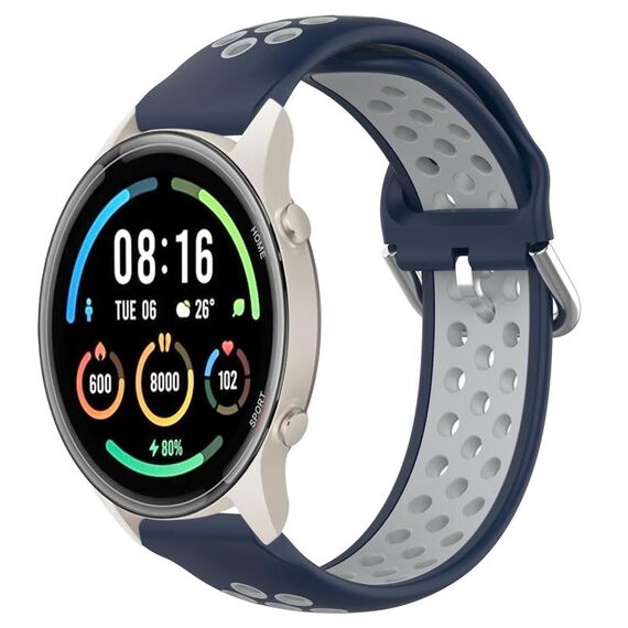 Per Xiaomi MI Watch Sport 22mm Cinturino in silicone sportivo traforato traspirante (blu notte + grigio)