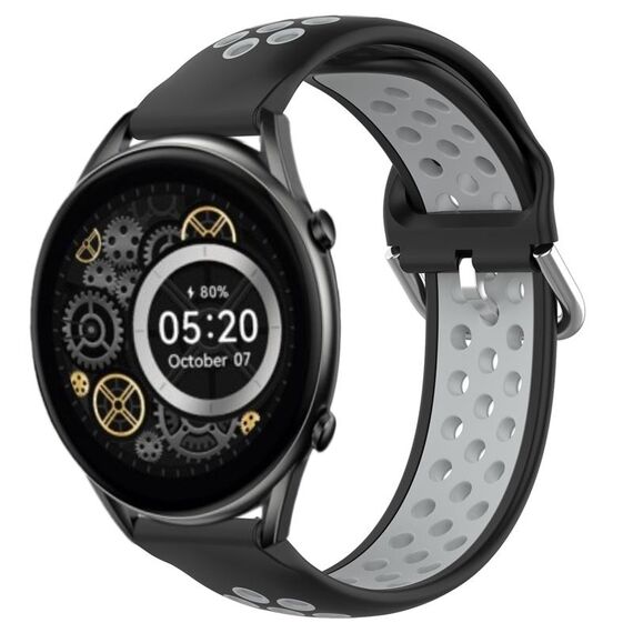Per Xiaomi Haylou RT2 LS10 Cinturino per orologio sportivo in silicone traspirante traforato da 22 mm (nero + grigio)